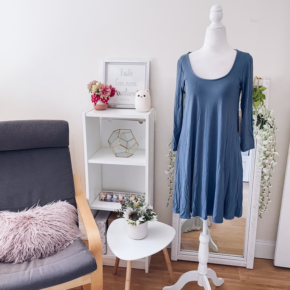 NWOT Lulu’s Pocketed Slate Blue Swing Dress